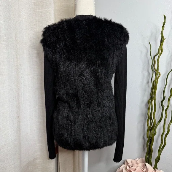 Gianni Versace Versus Rabbit Fur Knit Wool Sweater Black Cardigan IT 42 US 6 - Picture 3 of 15